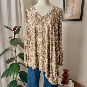 MarlaWynne Tie-Dye Asymmetrical Tunic Top L Brown Beige Soft Knit